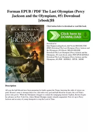 Forman EPUB  PDF The Last Olympian (Percy Jackson and the Olympians  #5) Download [ebook]$$