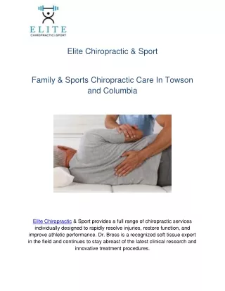 Family & Sports Chiropractic Care In Towson and Columbia