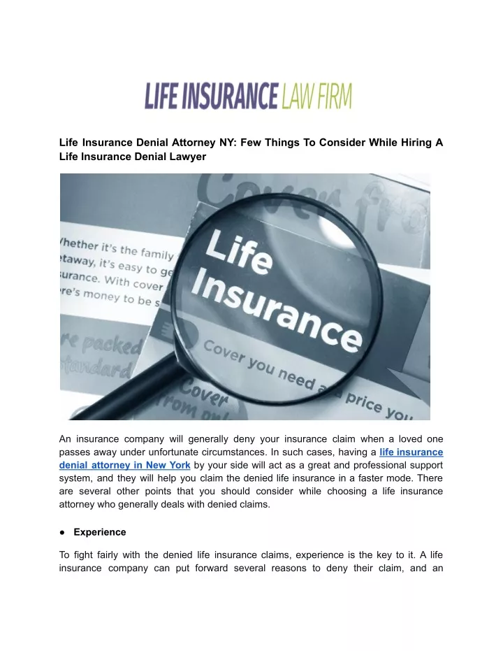 life insurance denial attorney ny few things