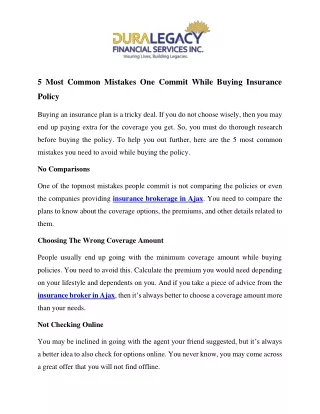 5 Most Common Mistakes One Commit While Buying Insurance Policy