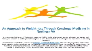 An Approach to Weight-loss Through Concierge Medicine in Northern VA