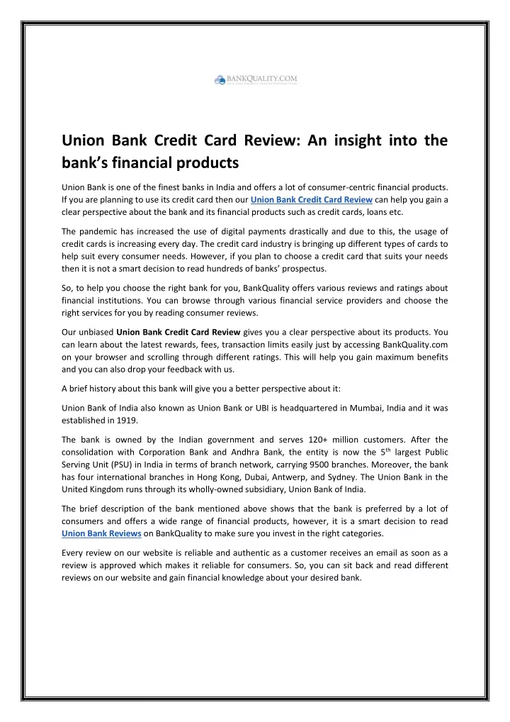 union bank credit card review an insight into