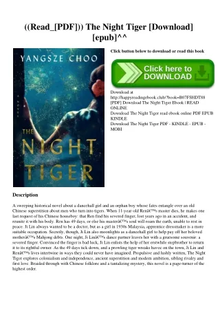 ((Read_[PDF])) The Night Tiger [Download] [epub]^^