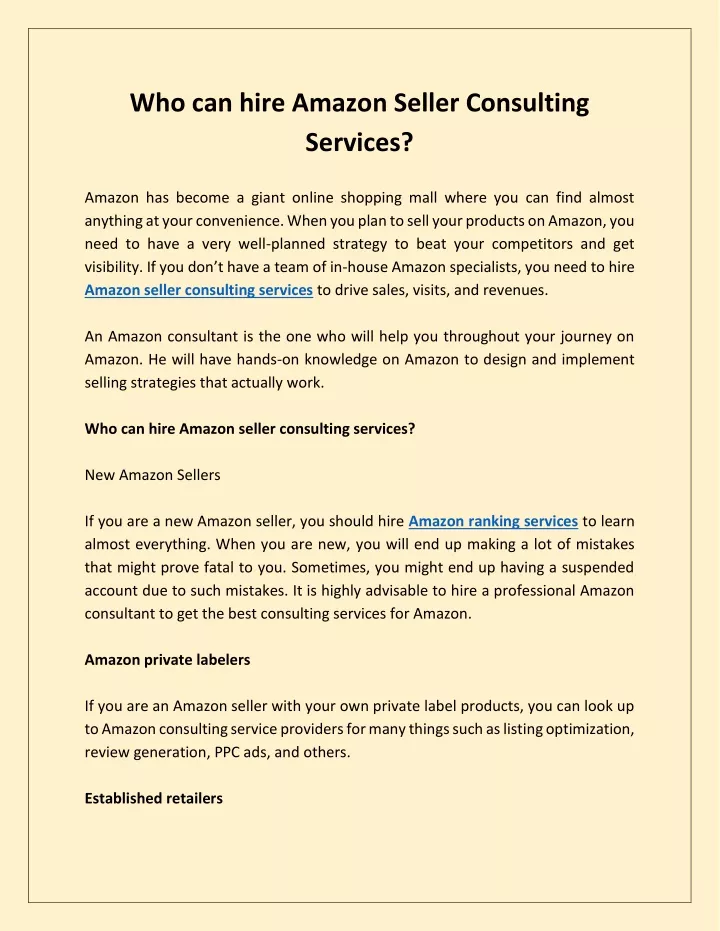 who can hire amazon seller consulting services