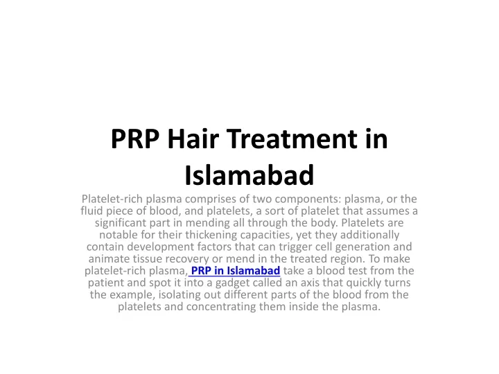 prp hair treatment in islamabad