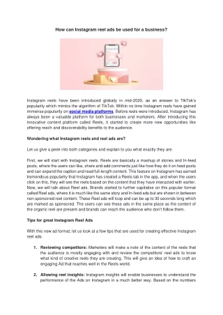 how can instagram reel ads be used for a business