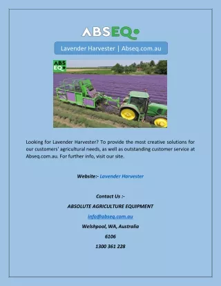 Lavender Harvester | Abseq.com.au