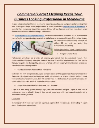 Commercial Carpet Cleaning Keeps Your Business Looking Professional in Melbourne