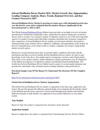 solvent distillation device market 2021 market