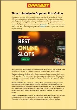 Time to Indulge in Oppabet Slots Online