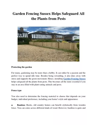 Garden Fencing Sussex Helps Safeguard All the Plants from Pests