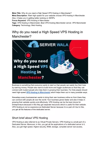 Why do you need a High Speed VPS Hosting in Manchester
