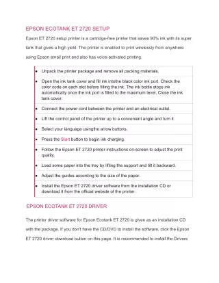 Epson Et 2720 Setup | Connect Wireless & Troubleshooting