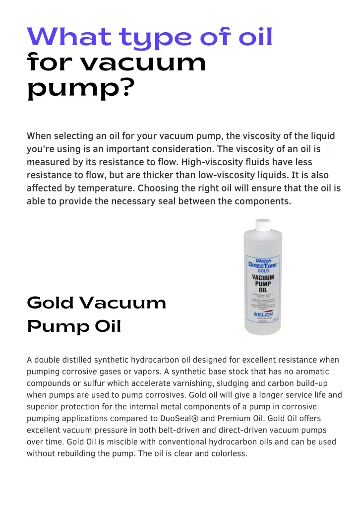 what type of oil for vacuum pump