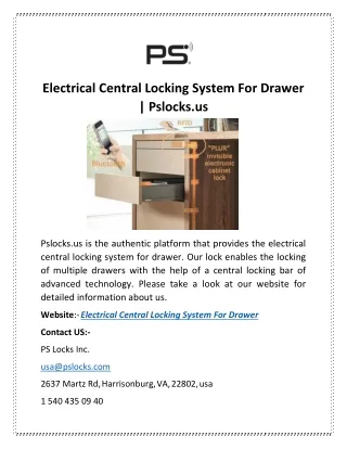 Electrical Central Locking System For Drawer | Pslocks.us
