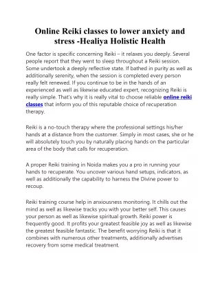 Online Reiki classes to lower anxiety and stress -Healiya Holistic Health