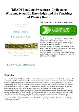 [READ] Braiding Sweetgrass Indigenous Wisdom  Scientific Knowledge and the Teachings of Plants ( ReaD )