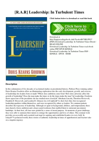 [R.A.R] Leadership In Turbulent Times (READ)^