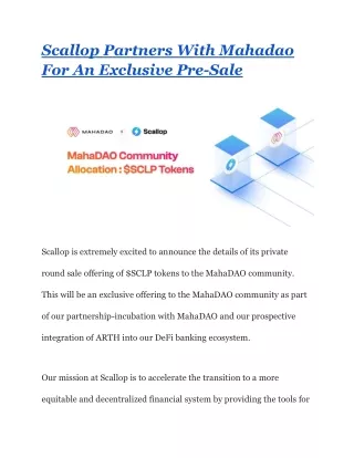 Scallop Partners With Mahadao For An Exclusive Pre-Sale