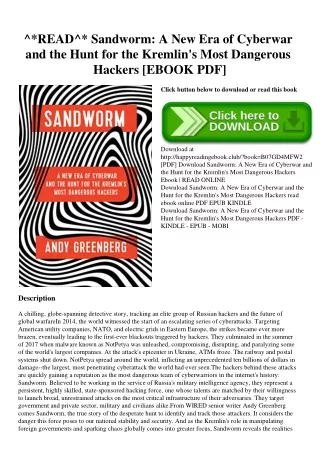 ^READ^ Sandworm A New Era of Cyberwar and the Hunt for the Kremlin's Most Dangerous Hackers [EBOOK PDF]