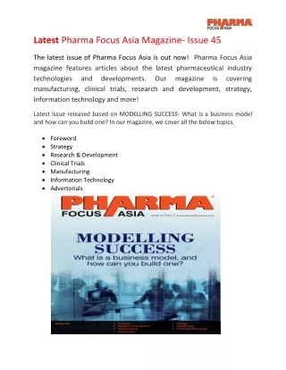 Latest Pharma Industry Magazin- Pharma Focus Asia