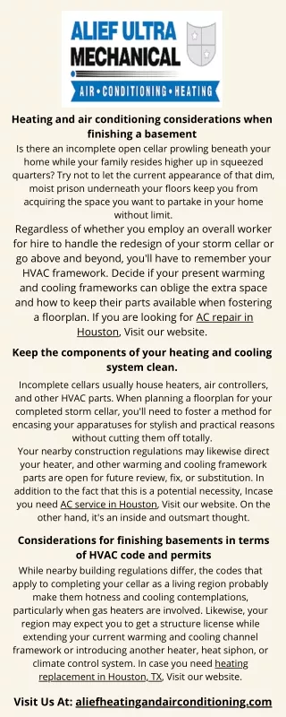 Heating and air conditioning considerations when finishing a basement