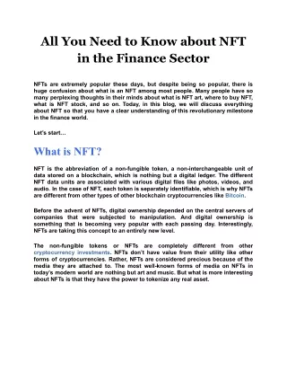 all you need to know about nft in the finance