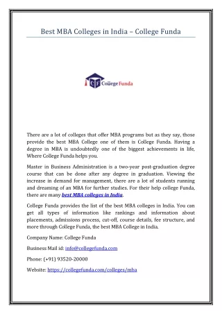 Best MBA Colleges in India - College Funda