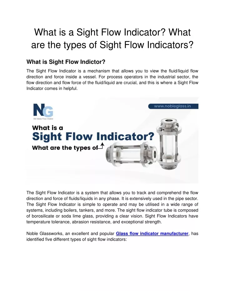 what is a sight flow indicator what are the types