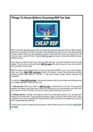things to know before choosing rdp for sale