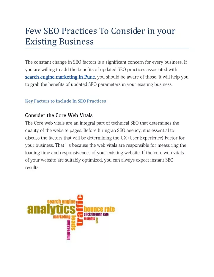 few seo practices to consider in your existing