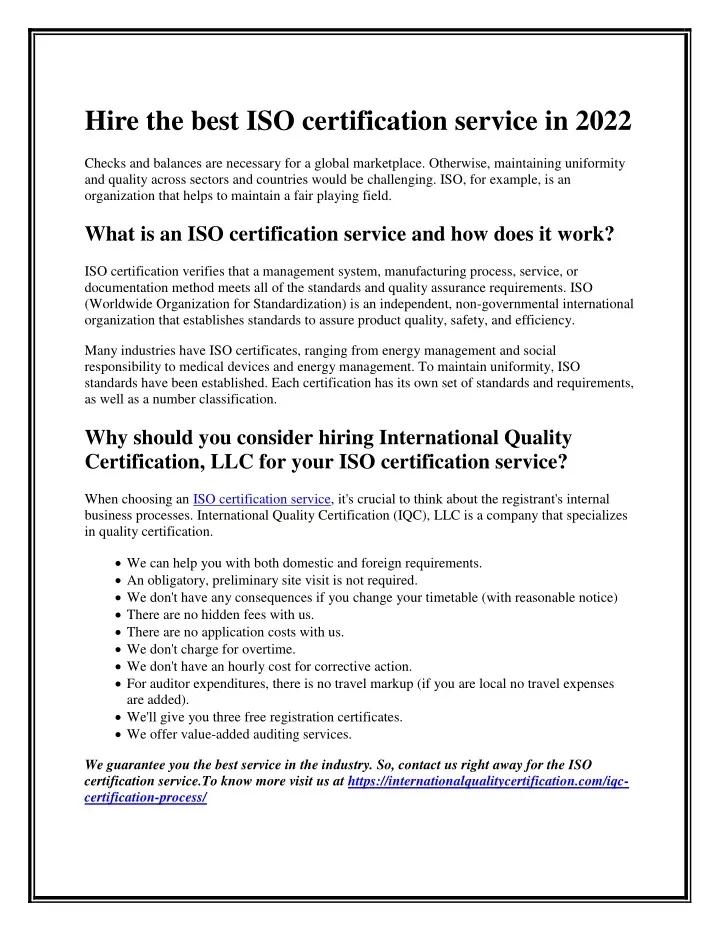 hire the best iso certification service in 2022