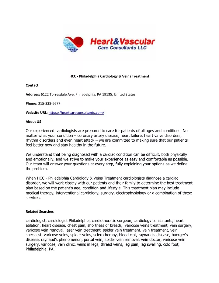 hcc philadelphia cardiology veins treatment