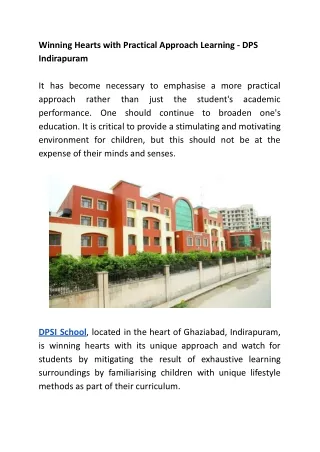 Winning Hearts with Practical Approach Learning - DPS Indirapuram