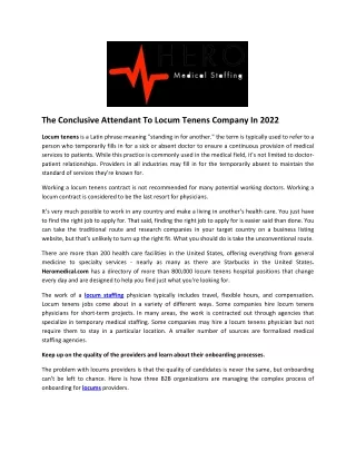 The Conclusive Attendant To Locum Tenens Company In 2022