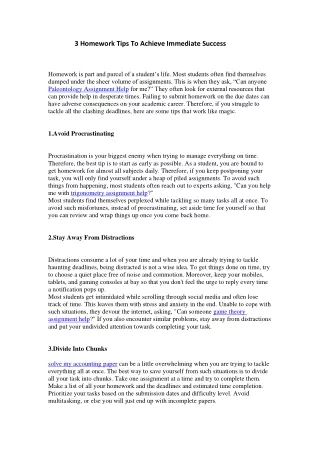 3 homework tips to achieve immediate success
