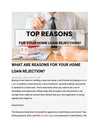 what are reasons for your home loan rejection