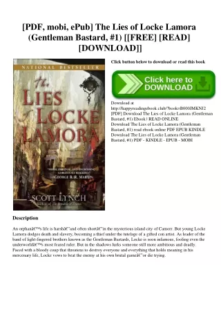 [PDF  mobi  ePub] The Lies of Locke Lamora (Gentleman Bastard  #1) [[FREE] [READ] [DOWNLOAD]]