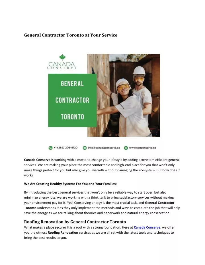 general contractor toronto at your service