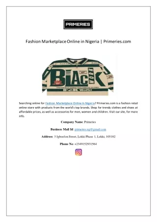 Fashion Marketplace Online in Nigeria | Primeries.com