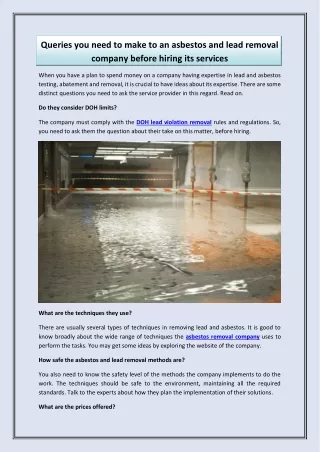 queries you need to make to an asbestos and lead