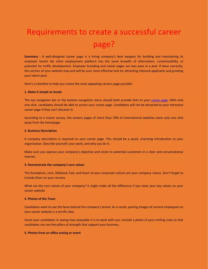 requirements to create a successful career page