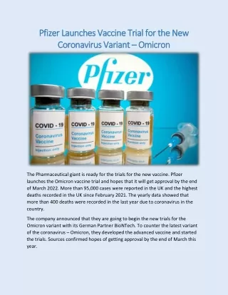Pfizer Launches Vaccine Trial for the New Coronavirus Variant – Omicron