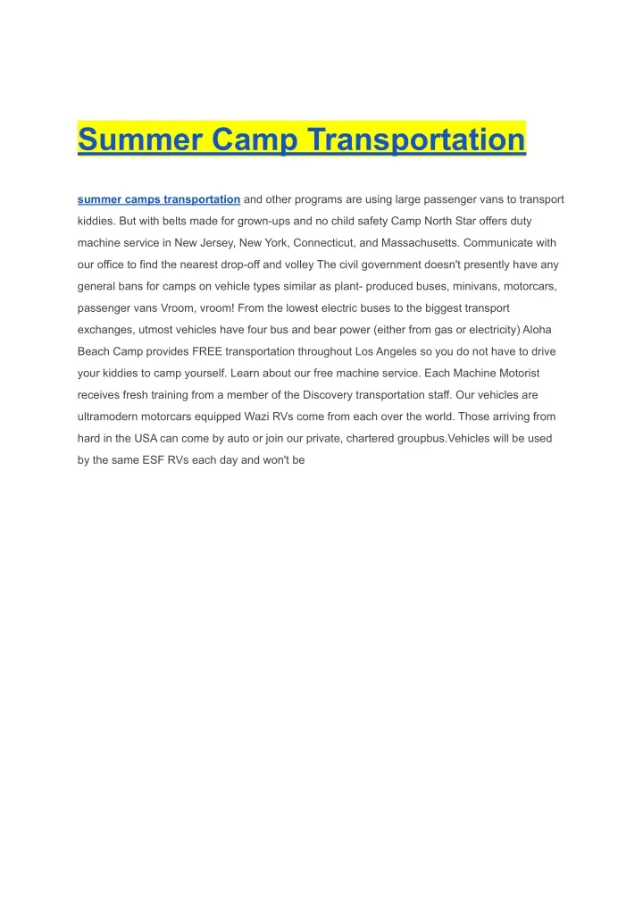 summer camp transportation