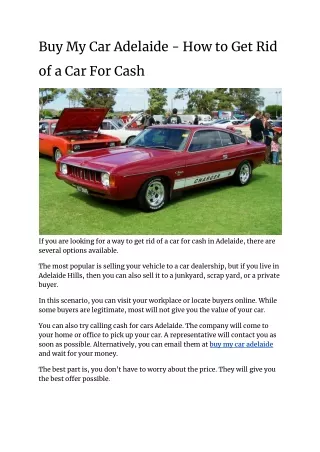 Buy My Car Adelaide - How to Get Rid of a Car For Cash