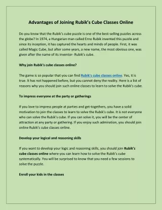 advantages of joining rubik s cube classes online