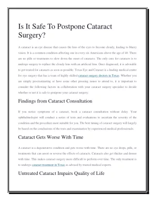 Is It Safe To Postpone Cataract Surgery