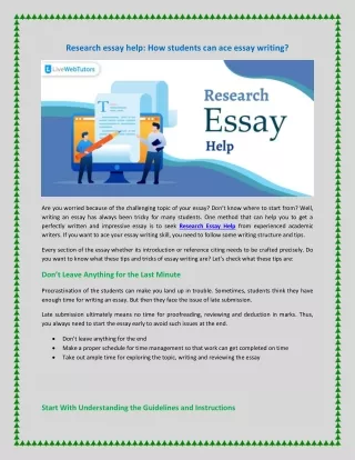 Best Research Essay Help Service in Canada @ 30% off