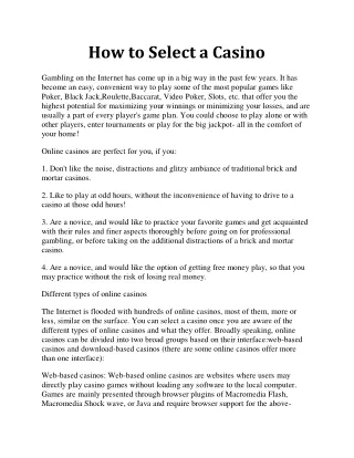 how to select a casino