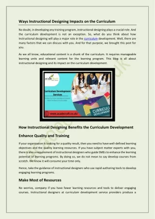 ways instructional designing impacts